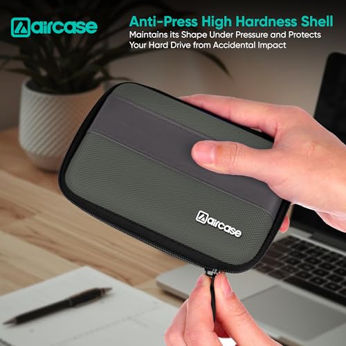 Image of AirCase Rugged Hard Drive Case for 2.5-inch Western Digital, Seagate, Toshiba, Portable Storage Shell for Gadget Hard Disk USB Cable Power Bank Mobile Charger Earphone, Waterproof (Grey)
