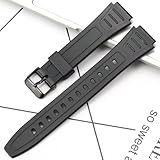 18mm rubber strap Compatible with Casio W800HG Series watch band W-800H replacement bracelet (Black band Black buckle) - Image 3