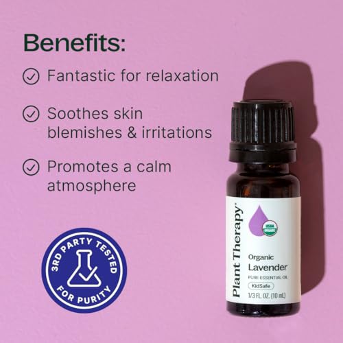 Plant Therapy Organic Lavender Essential Oil 100% Pure, USDA Certified Organic, Undiluted, Natural Aromatherapy, Therapeutic Grade 10 mL (1/3 oz)