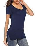 Florboom Womens Tunic Tops Casual Summer Basic Tee Shirt Split Longline Tshirts Oversized Tunics Navy Blue M