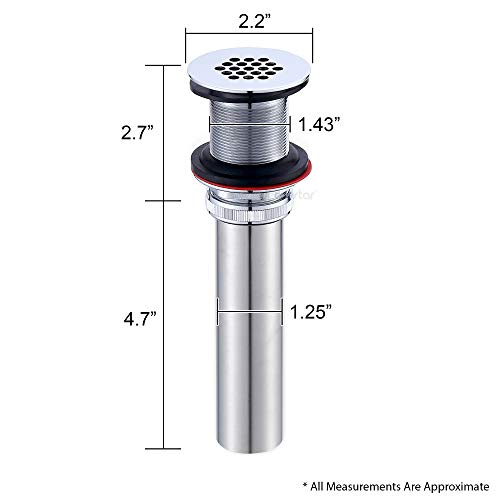 Decor Star PU-005-TC 1 1/2" Bathroom Faucet Vessel Vanity Sink Grid Drain Stopper Strainer Without Overflow Chrome