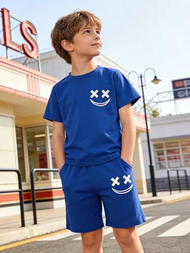Image of Boys Clothes Size 6-12 Years Short Sleeve T-Shirt & Shorts Set Casual Spring Summer Outfits