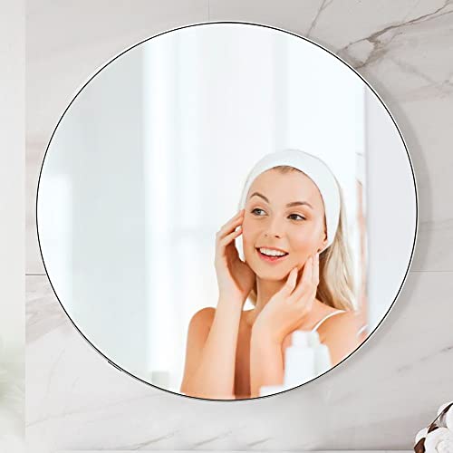 Untrammelife Silver Round Bathroom Mirror, 32 Inch Large Bathroom Vanity Mirror, Modern Circle Wall Mirror Silver Brushed Nickel Metal Frame Round Wall-Mounted Mirror For Bedroom Living Room #TOP28