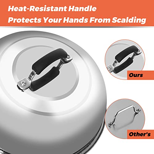 Olamo 12" Lightweight Round Basting Cover,Stainless Steel Cheese Melting Dome,Grill Pan Steamer Lid With Heat Resistant Handles For Grilling/Kitchen Cooking/Restaurant Cooking #TOP2