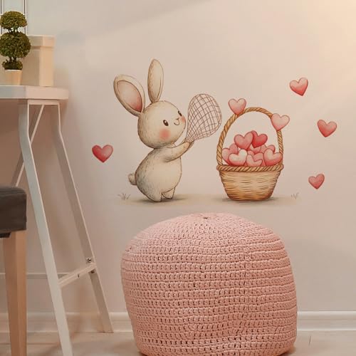 Vinilo decorativo conejo acuarela con corazones miniatura 3