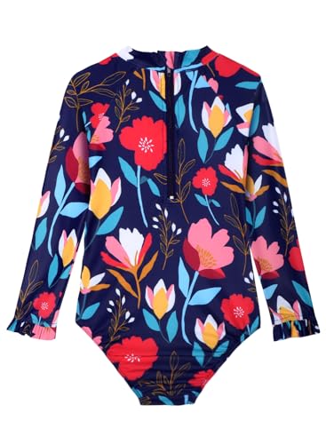 Image of Alakuoti Long Sleeve One Piece Ruffle Swimsuit for Toddler Girls Baby Girl Rashguard Shirt with UPF 50+ Sun Protection