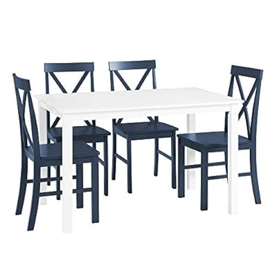 Walker Edison Bennet Bennett Farmhouse 5 Piece Table and X Back Chair Dining Set, Set of 5, Navy Blue