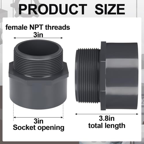Image of 4 Pcs 3 Inch PVC Pipe Fitting Male Adapter Schedule 80 Socket x Npt Compatible with 836 Series Heavy Duty Industrial Grade Corrosion Resistant Plumbing Irrigation Connector for Water