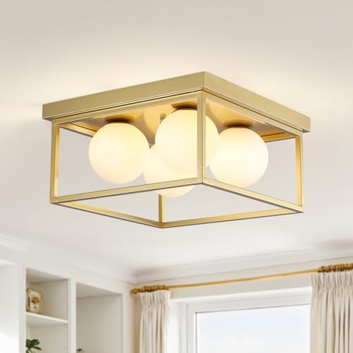 Image of Flush Mount Ceiling Light Fixtures,4-Light Gold Semi Flush Mount Ceiling Light,12.6 inch Mid Century Light Fixture for Hallway Kitchen Entryway Bedroom Living Room