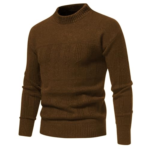 Mens Crewneck Pullover Sweater Long Sleeve Outdoor Knitted Wool Sweater Tops Mens Crewneck Pullover Sweater (Coffee, L)2