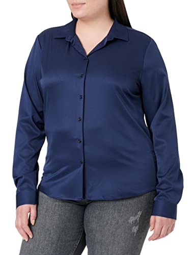 FLY HAWK Damen Hemd Bluse Basic Bambusfaser Hemdbluse Slim Fit Arbeitshemden Langarm Stretch Hemden Freizeit Business Elegant Hemd Größe 34 bis 52,Dunkelblau,42 (UK 14)