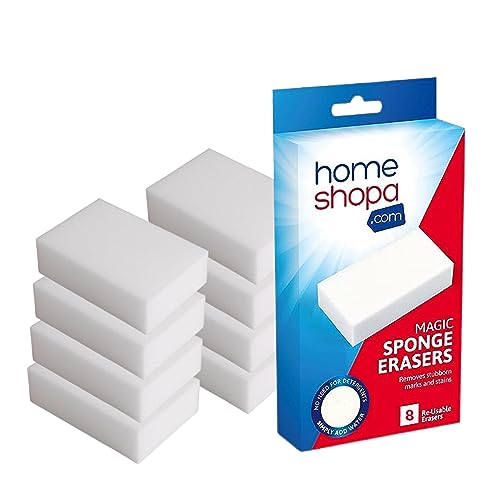 Homeshopa Magic Eraser Sponge, Pack of 8 Melamine Sponge for Kitchen Household Cleaning, Chemical Free Cleaner Pads, Multi Surface Power Scrubber Foam Pads, Stain and Mark Removal Magic Sponge (8)