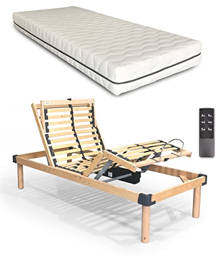 Più Relax Rete Motorizzata Doghe in Legno Ammortizzate con Telecomando Wireless Inclusa di Materasso in Memory Sfoderabile (80X190)