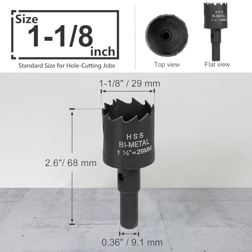Image of 1-1 /8 Inch Hole Saw with 9.1mm Triangle Shank Arbor, JTemgle Bi-Metal Hole Saw Heavy Duty Hole Cutting Tool for Cornhole Boards, Recessed Lights, Wood, Plastic, Drywall & Soft Metal