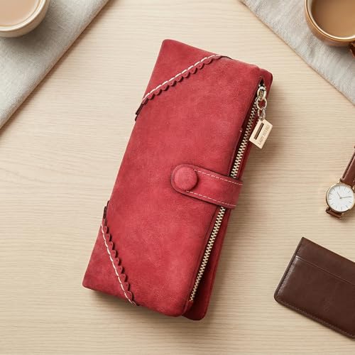 Image of Bird&Fish Women Vegan Leather Wallet Bifold Clutch Large Capacity Card Organizer Buckle Long Purse for Girls Candy Color