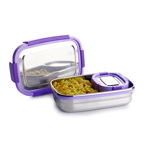 Image of Ganesh Shine Stainless Steel Airtight Leak-Proof Lunch Box for Office, School, Picnic - 900 ml - Purple