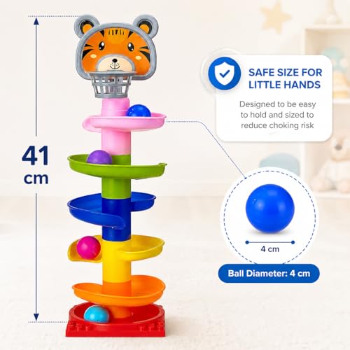 Image of Amazon Brand - Jam & Honey Rolling & Swirling Ramp Drop Toy for Kids 3+ Years, 5-Layer Ball Drop Track with 4 Balls, Early Learning Activity Toy, BIS Certified Safe (Pack of 2)