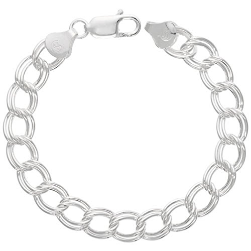Sterling Silver 9mm Double Link Charm Bracelets Large Nickel Free Italy 3/8 wide 7-8 inch