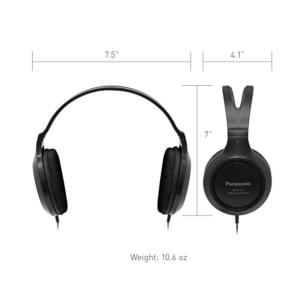 Panasonic-Full-Sized-Lightweight-Long-Cord-Headphones--RP-HT161-K-Black Panasonic Headphones, Lightweight Over the Ear Wired Headphones with Clear Sound and XBS for Extra Bass, Long Cord, 3.5mm Jack for Phones and Laptops – RP-HT161-K (Black)