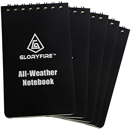 GLORYFIRE Waterproof Notebook All Weather Shower Pocket Tactical Notepad with Cover Steno Pad Memo Book (black 5pcs)