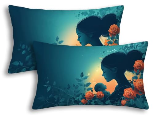 Housse coussin bleu rectangulaire lin imperméable et déperlant double face