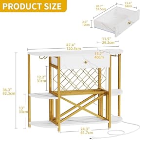 DWVO Wine Bar Cabinet w/Power Outlets LED Home Mini Coffee Bar Table Metal Kitchen Liquor Cabinet Stand with 4-Tier Storage Shelves and Drawer Wine Racks and Glass Holders, White & Gold DWVO Wine Bar Cabinet wPower Outlets LED Home Mini Coffee Bar Table Metal Kitchen Liquor Cabinet Stand with 4 Tier Storage Shelves and Drawer Wine Racks and Glass Holders White Gold