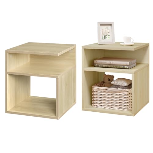 EUGAD Lot de 2 Tables de Chevet avec 2 Compartiments Ouverts, Tables Basse 35x35x41,5 cm, Design Simple, en Bois d'Ingénierie, Chêne Clair, 0007CTG-2