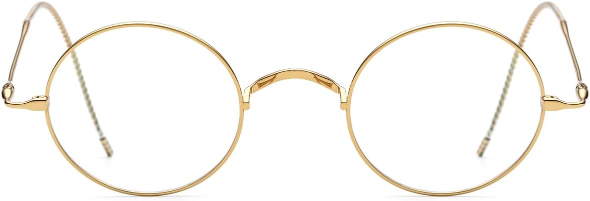 Agstum Retro Round Titanium Optical Eyeglasses Frame, Lightweight Wire Rim Glasses with Cable Temples, No Nose Pads