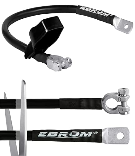 EBROM Batteriekabel - Kabel Massekabel Polklemme Minus (-) mit Schutzkappe 50 mm² schwarz, fest verpresst, 30 cm bis 10 m, Ringösen/Kabelschuhe M6/M8/M10/M12 50mm2 (50 mm2) 30 cm + DIN Kabelschuh M8
