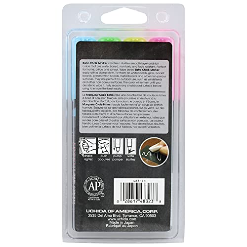 Uchida 483-4H Chisel Tip Bistro Chalk Marker Set, Fluorescent Colors #TOP1