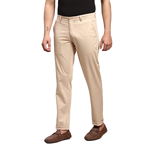 Image of Parx Men's Cotton Blend Dobby Pattern Low Rise Tapered Fit Flat Front Casual Trouser