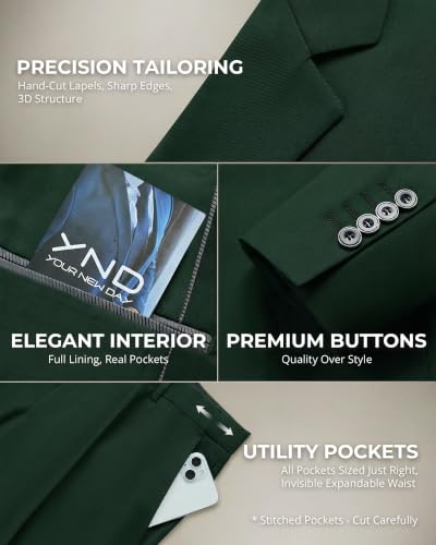 Image of YND Men's 3 Piece Suit with Tie, Solid Color Slim Fit Jacket Vest and Pants