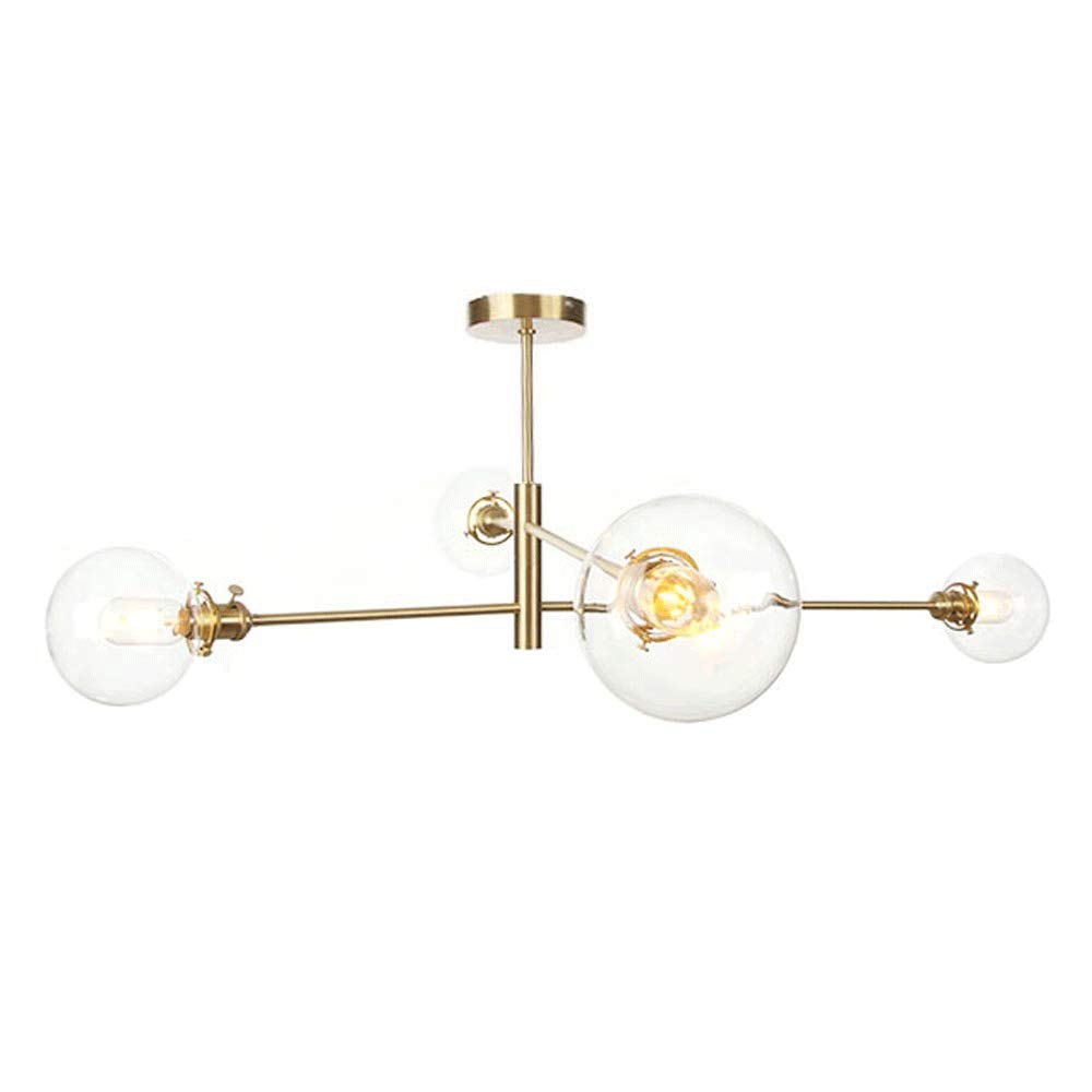 CZYLJLK Modern Sputnik Fixture，With Globe Glass Shade Brass Finish Mid - Century Pendant Lighting，Industrial Vintage Semi-Flush Mount Ceiling Light，G4 LED Bulbs Included Fixture