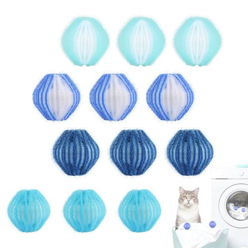 Lot de 12 boules anti-peluches réutilisables pour machine à laver, pour enlever les poils d'animaux et les poils de chat, pour l'entretien du linge, accessoire pratique pour machine à laver, bleu