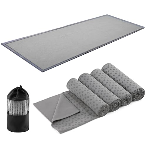 Breling Yoga Towel 4 Pack, Hot Yoga Towel 72" x 24" Non Slip Microfiber Mat with Grip Dots, Ultra Absorbent Sweat-Proof for Bikram, Pilates & Workout(Grey)