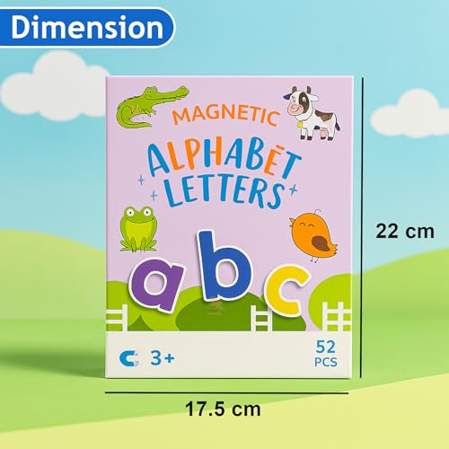 Image of WISHKEY Magnetic Alphabet Letters for Kids - 52 PCS ABC Learning Set with Animals, Lowercase Magnets, Educational Montessori Toy for Toddlers, Preschool Learning for Kids Age 3+