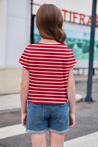 Image of Arshiner Girls Shirt Crop Tops Short Sleeve Summer Drop Shoulder Batwing Sleeve Crewneck Loose T Shirt Tee