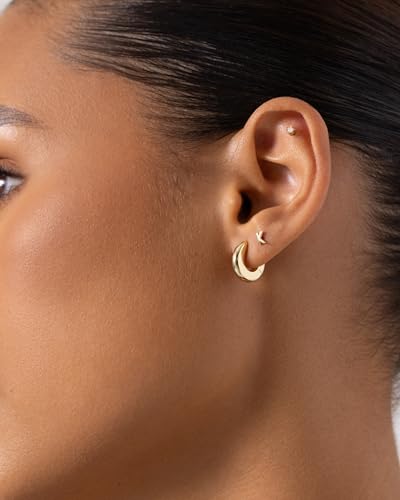Image of PAVOI 14K Gold Plated Chunky Huggies Earrings for Women - 925 Sterling Silver Posts Small Gold Huggie Hoop Earrings - Ultra Thick Hoops Trendy Jewelry