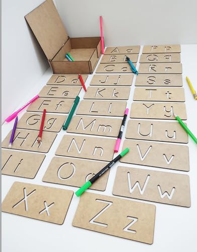 Image of Cliths 26 Pieces Kids English Alphabet Stencil Set - Capital and Small Letters for Skill Development, Hand Muscle Strength, Drawing