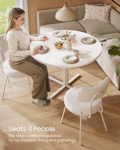 Image of VASAGLE Dining Table, Small Round Kitchen Table for 4 People, 31.5 x 29.4 Inches, for Dining Room, Living Room, Farmhouse, Water-Resistant, Snow White UKDT082W01V1