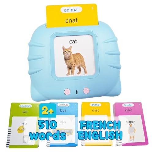 ZEENKIND French & English Talking Flash Cards with 510 Sight Words for Toddlers 3-6 Years Old, Learn French for Kids, Audible Pocket Speech Early Learning Bilingual Flashcard Toys, 255 Cards