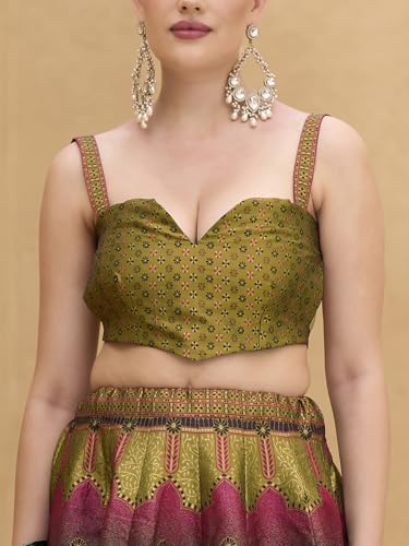 Image of PURVAJA Women's Kanjiwaram Semi-Stitched Lehenga choli