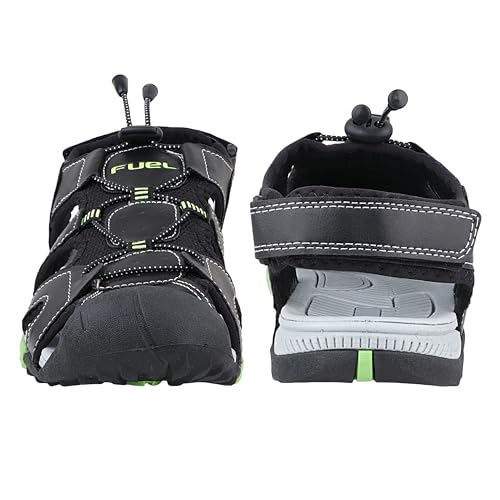 Image of FUEL Warrior Men's Fisherman Sandals - Comfortable, Breathable & Flexible Outdoor Sandals with Protective Toe, Anti-Skid Sole - Stylish Casual Beach & Sports Footwear (Black-P-Green)