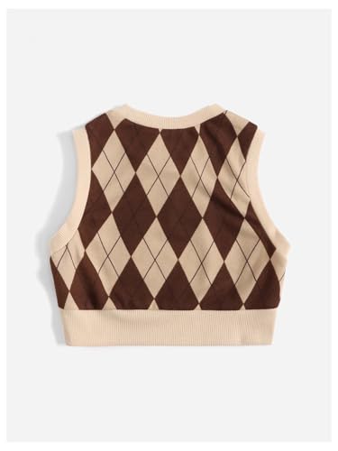 SweatyRocks Girl's Argyle Plaid Sweater Vest Sleeveless Crew Neck Knitted Crop Tank Top2