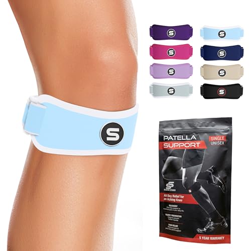 Image of Sleeve Stars Swedish Brand Patellar Tendon Support Strap for Women & Men Effective Osgood Schlatter Knee Brace Youth & Kids Knee Brace with 3 Adjustable Length fits 12 inch-24 inch (Pair /Light Blue /Adult)