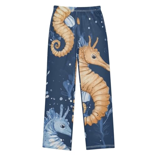 ZZXXB Seahorse Print Boys Long Pants Soft Trousers Elastic Waist Kids Lounge Bottoms with Pockets S-XL