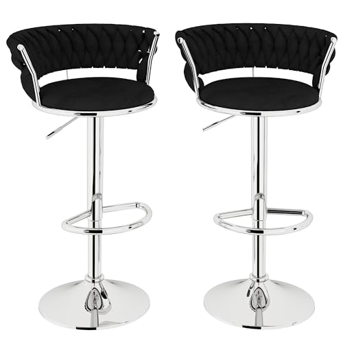 Image of Lamerge Velvet Bar Stools Set of 2,Swivel Bar Chairs Counter Adjustable Height Barstools with Back & Footrest,Upholstered Kitchen Island Chairs for Pub(2PCS Black)