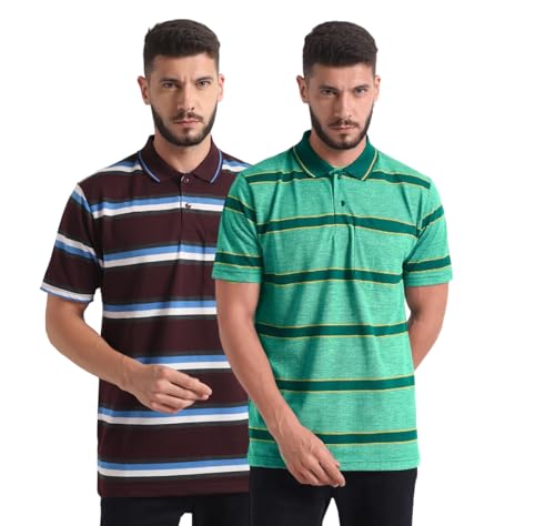 Image of INKKR Striped Men Polo Neck Half Sleeve T-Shirt