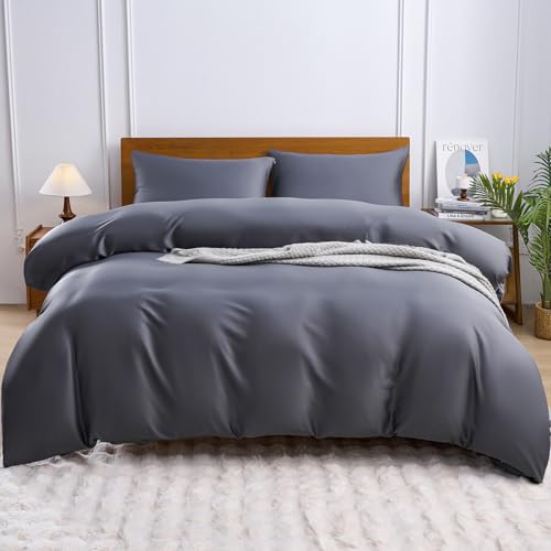 YIYEA Queen Duvet Cover Set, Viscose Made from Bamboo, 3-Piece