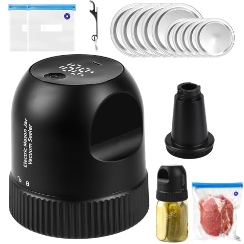 AirOpen Mason Jar Vacuum Sealer, 3 in 1 Electric Jar Sealer Kit for Regular or Wide Mouth Mason Jars, Vacuum Seal Bags, 10 Lids, 2 Bags, Can Opener, Automatic Canning Sealing Machine for Food Storage